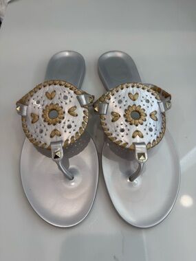 Jack Rogers Silver and Gold Medallion Thong Sandals